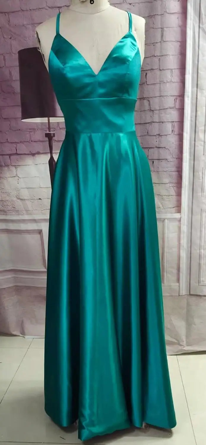 

Женское атласное вечернее платье с карманами, длинное плиссированное платье-трапеция в пол, с V-образным вырезом и перекрестной спинкой, офи...