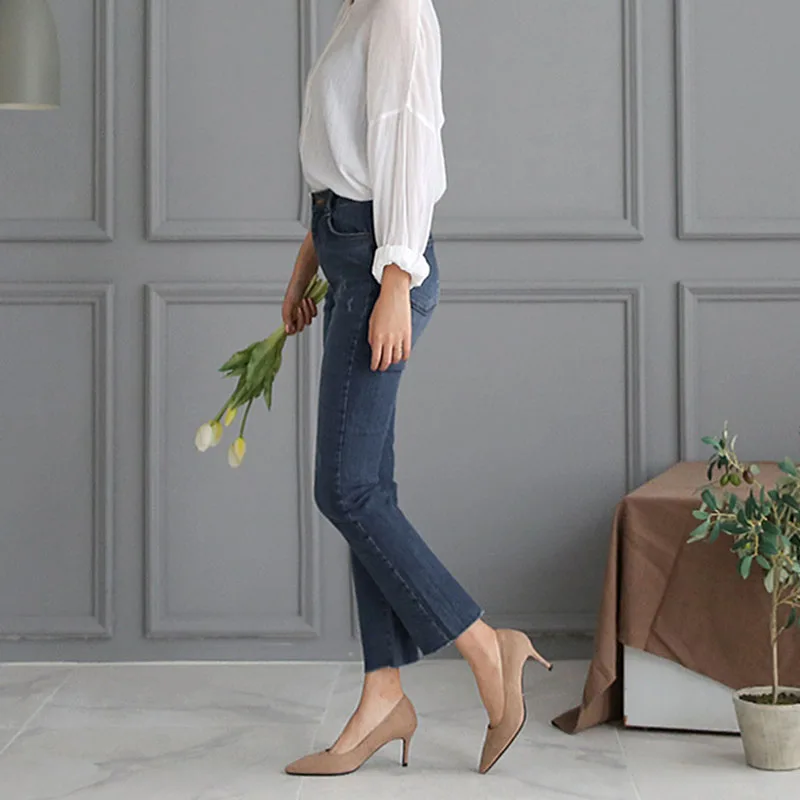 Женская обувь на высоком каблуке брендовая из флока Однотонная классическая