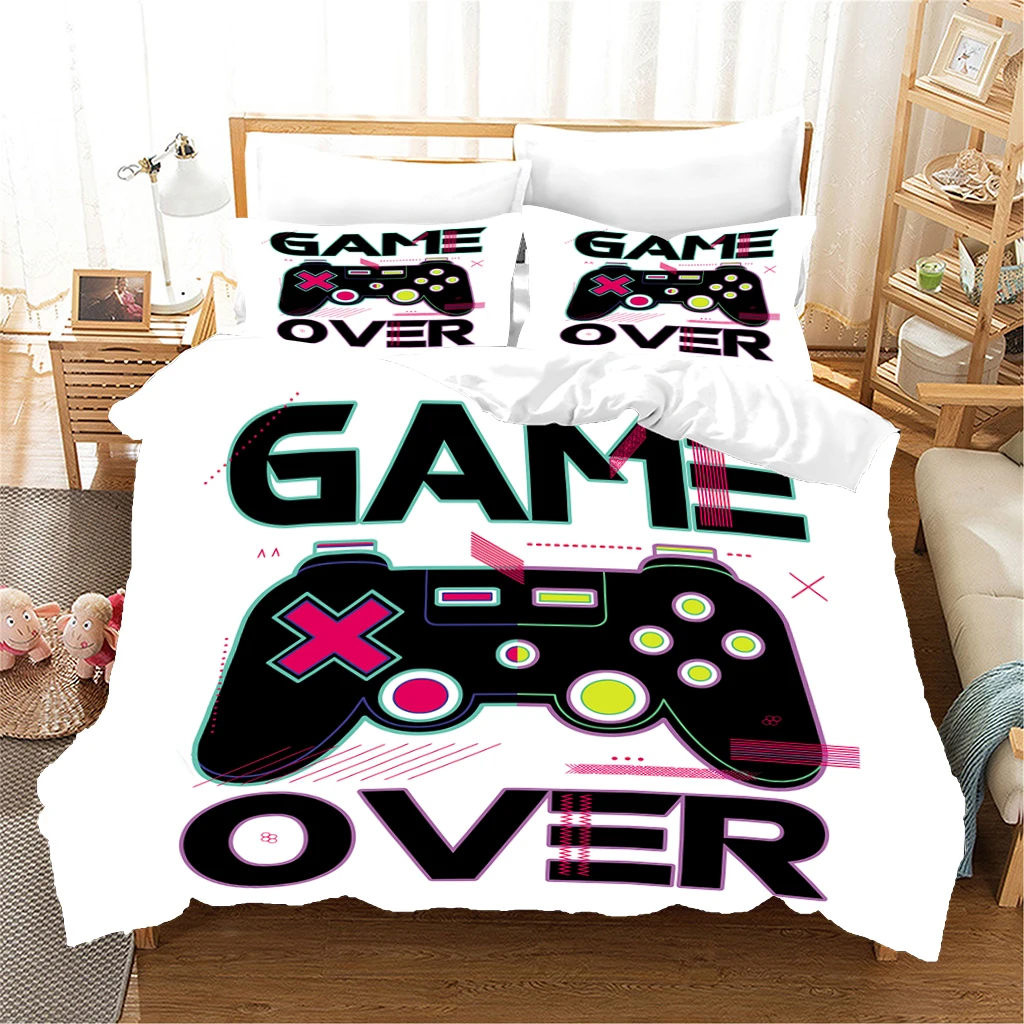 

Children Single Bedding Set Gamepad Print Bedclothes Soft Polyester king comforter cover set 3 Pieces Duvet Cover Set for Kids
