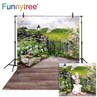 Фотофон Funnytree с изображением весеннего двора, забор на лужайке, сада, природы, студийный Фотофон