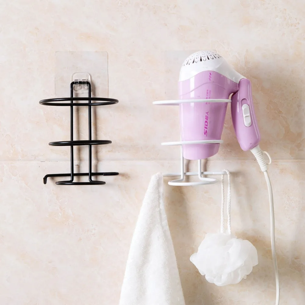 Iron Wall Mounted Hair Dryer Holder Bathroom Storage Shelf Towel Rack with Hooks for Hairdryer Organizer Shower Caddy | Обустройство