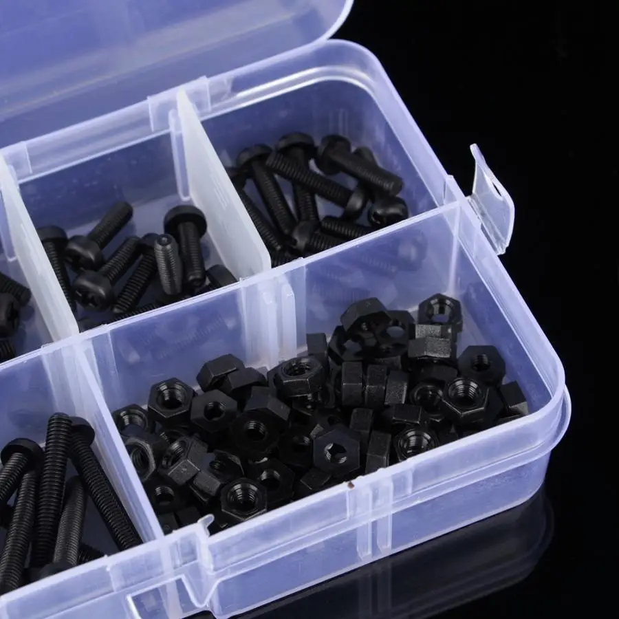 160 шт M3 ассортимент Стопорные нейлоновые винты болт гайки набор с пластиковой
