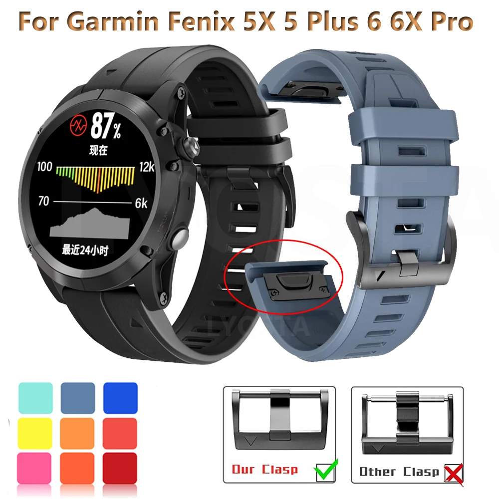 

Ремешок силиконовый для наручных часов Garmin Fenix 6X 6 Pro 5X 5 Plus 3HR 945 935 22 мм
