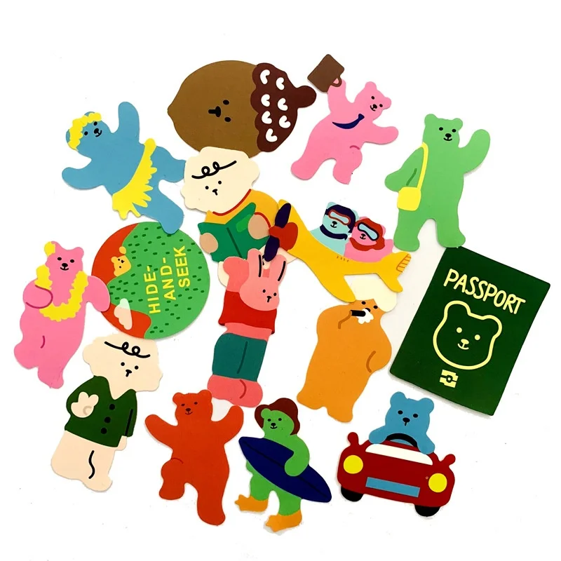 

5 Sets=75PCS Ins Cute Bear Summer Vacation Wind Stickers Water Cup Mobile Phone Diary Waterproof Stickers