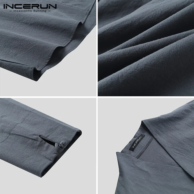 

INCERUN Men Shirts Solid Vintage Blusas Long Sleeve V Neck Cotton Camisa Man Chinese Style Loose Shirts Hombre Chemise Plus Size