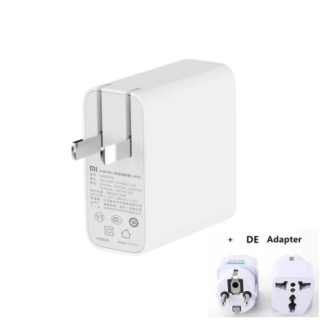 Add DE Adapter Xiaomi Mi USB-C 45 Вт Зарядное устройство умный выход тип-c порт USB PD 2,0 QC 3,0 Быстрая зарядка с кабелем C2C - Цвет: Add DE Adapter