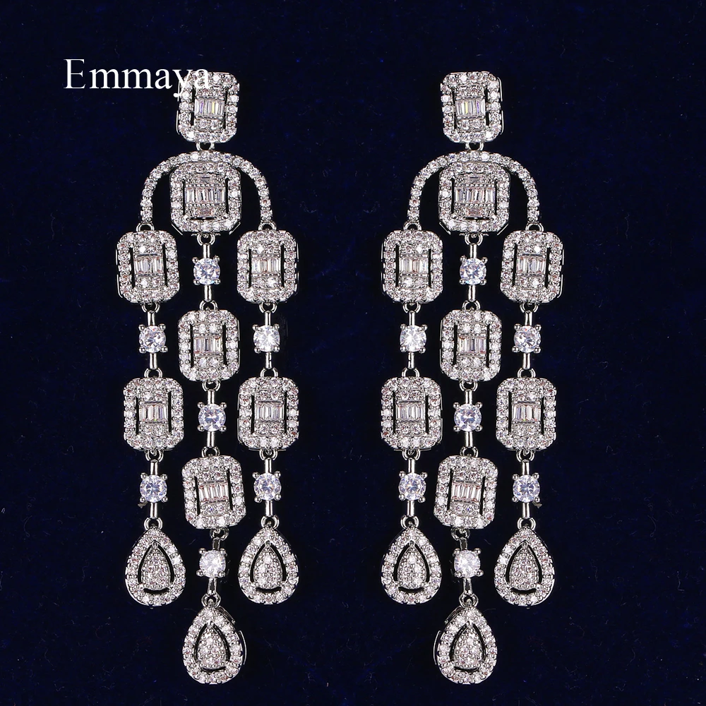 Серьги кисточки Emmaya с фианитами женские длинные висячие украшения различных