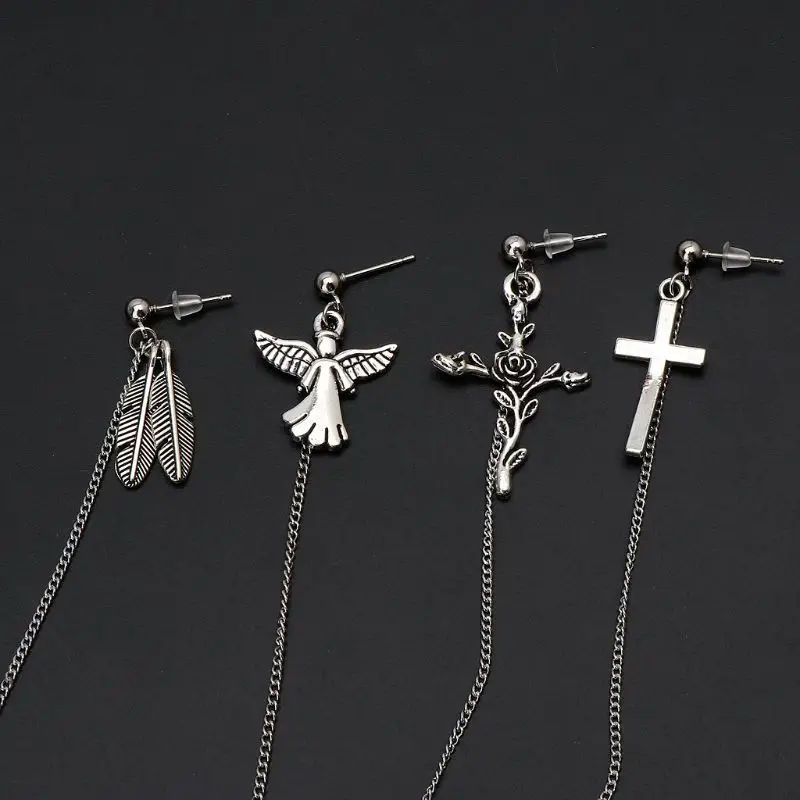 Двойная кисточка цепь Угловое перо подвеска клипса на Капли серьги Модные