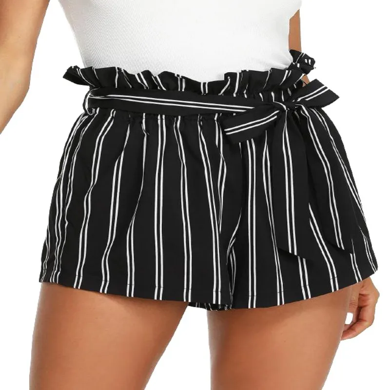 2020 Women's High Waist Pants Casual Elasticated Stripe Summer Beach Shorts With Pockets - | Женская одежда