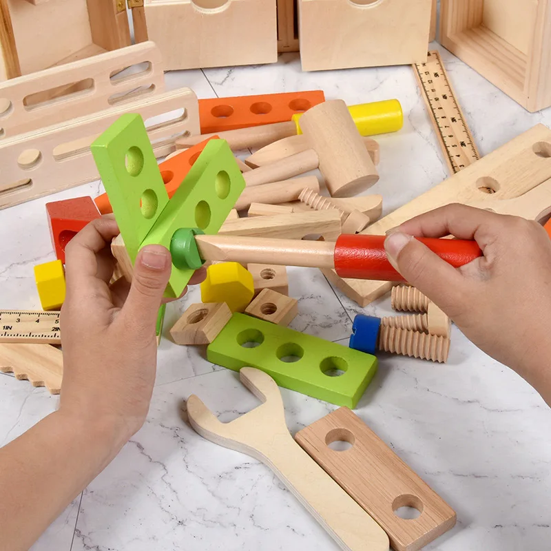 

Kids Baby Wood Repair Set Tool Multifunctional Toys Portable Repair Tool Box Educational Toy Boy Puzzle Toy Storage Box Toolbox