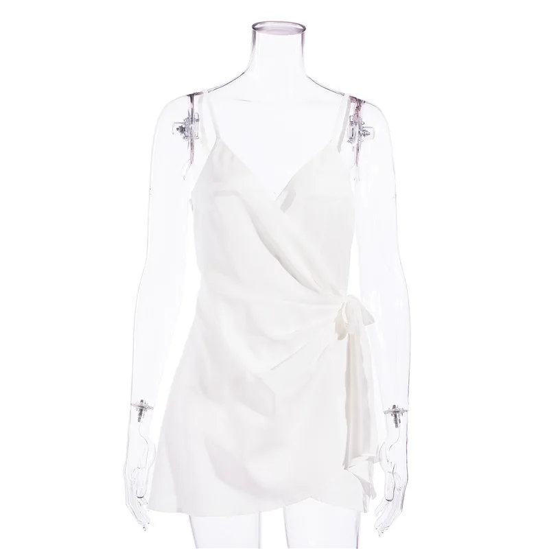 

TRODEAM New Summer Sexy Dress For Women Low-Cut Bandage Dress Casual Crossed Sleeveless White Mini Dress vestido de mujer 2021