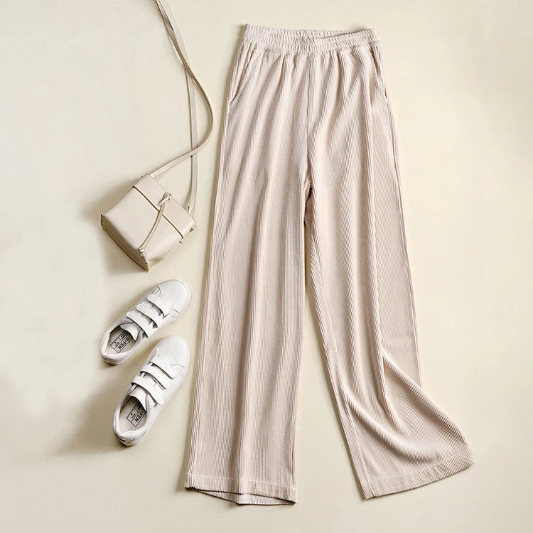 

Loose Wide Leg Pants Women Casual Long Trousers 2021 Autumn Women Pants High Waist Solid Corduroy Material Straight Pant