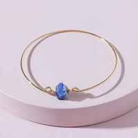 trendy fashion jewelry gold color copper wire natural rough cut raw stone bangle bracelets for women