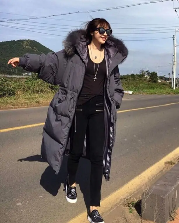 fashion women luxurious raccoon fur collar hooded coat warm Fox parkas long winter jacket top quality | Женская одежда