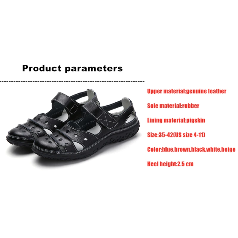 WOIZGIC Mother Women's Female Ladies Genuine Leather White Shoes Sandals Hook Loop Summer Cool Beach Hollow Soft LLX-9566