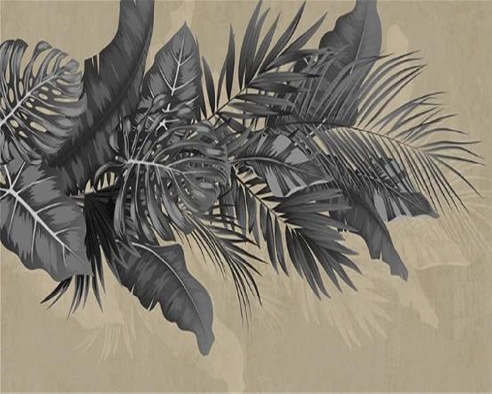 

Custom Photo Wallpaper Hand Drawn Nordic Tropical Plant Leaves Vintage Background Wall Painting Wallpaper