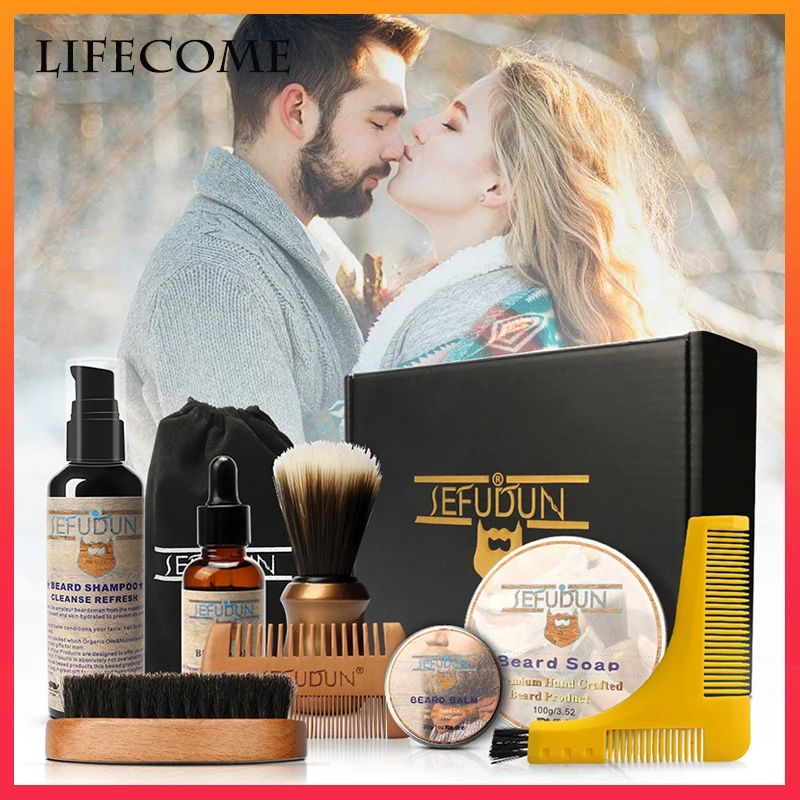 10 шт./компл. борода комплект Barba масло шампунь мыло для бороды мягкой щеткой