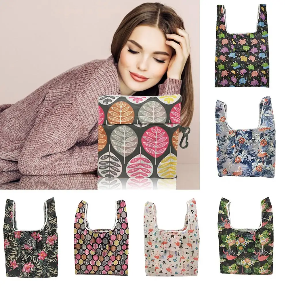 New Lady Pocket Square Shopping Tote Bag Eco-friendly Folding Reusable Portable Handbag Polyester For Floral Fruit Grocery