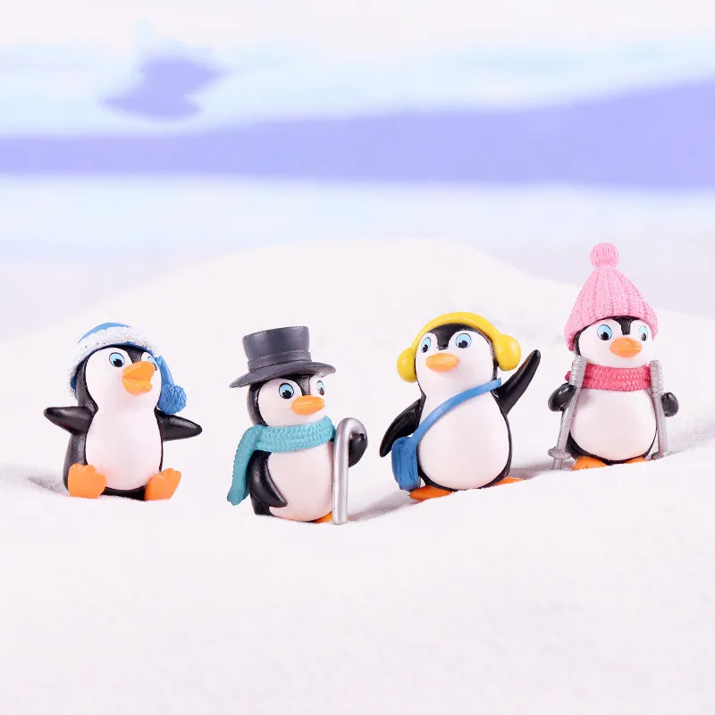 4pcs/set Cartoon Sea Life Penguin Dolls Models Anime Figure Daily Assembly Ornaments DIY Craft Pendant Figma Gifts Toys for Kids | Игрушки и