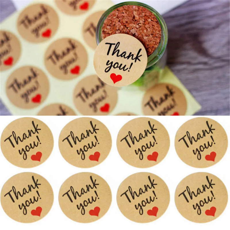 120pcs Handmade wtih Love Red Heart Thank you Round Scrapbooking Paper Labels Seal Sticker DIY Gift Dia.3.8cm | Дом и сад