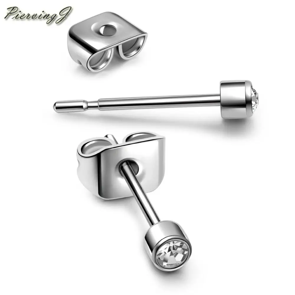 Серьги гвоздики из нержавеющей стали с фианитом 2 5 мм 12 пар|Серьги-гвоздики| |