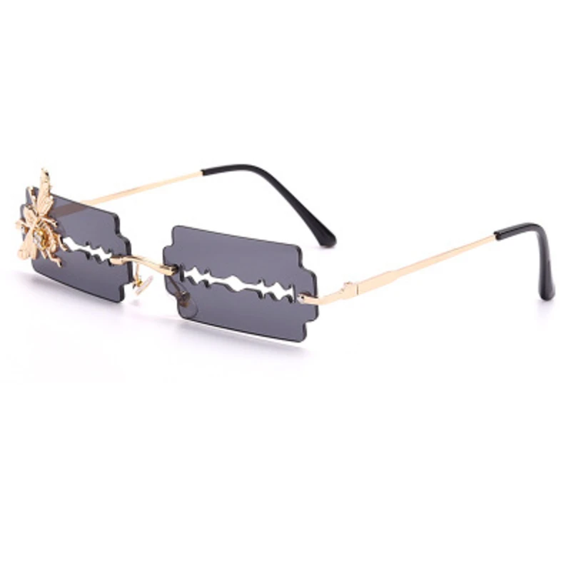 

Frameless Hollow Blade Sunglasses Women 2020 Luxury Brand Designer Rhinstone Bee Sun Glasses Ladies Ocean Lens Shades Eyewears