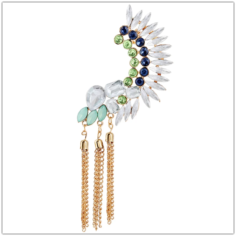 SHEEGIOR, бохо, длинные серьги-манжеты с кисточками, Bijoux Femme, золотые цепочки, стразы, большие клипсы, серьги для женщин, модное ювелирное изделие, подарок