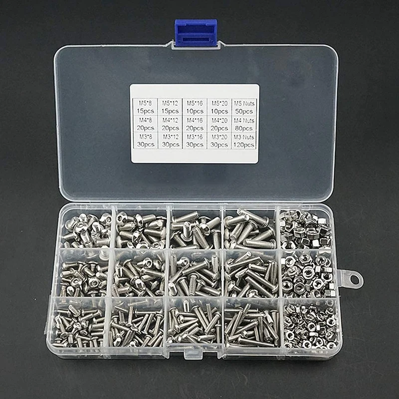 

500 Pcs M3 M4 M5 Hex Button Socket Head Cap Screw Nut Hexagon Metric Thread Machine Bolt Assortment Kit Set
