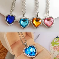 classic titanic heart of ocean crystal rhinestone heart sharped pendant necklace blue champagne pink fine jewelry girl gifts