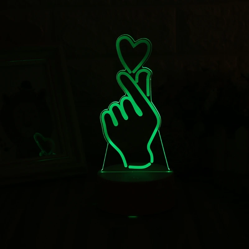 

USB Novelty 7 Colors Changing Finger Heart LED Night Light 3D Desk Table Lamp Home Decor