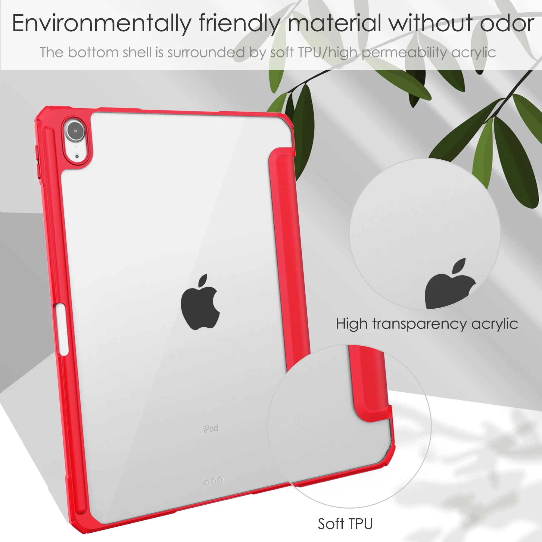 

For iPad Air4 2020 10.9 inch (4th gen ) Tri-fold pen slot acrylic transparent back cover for Model A2072/A2316 flip flat cover