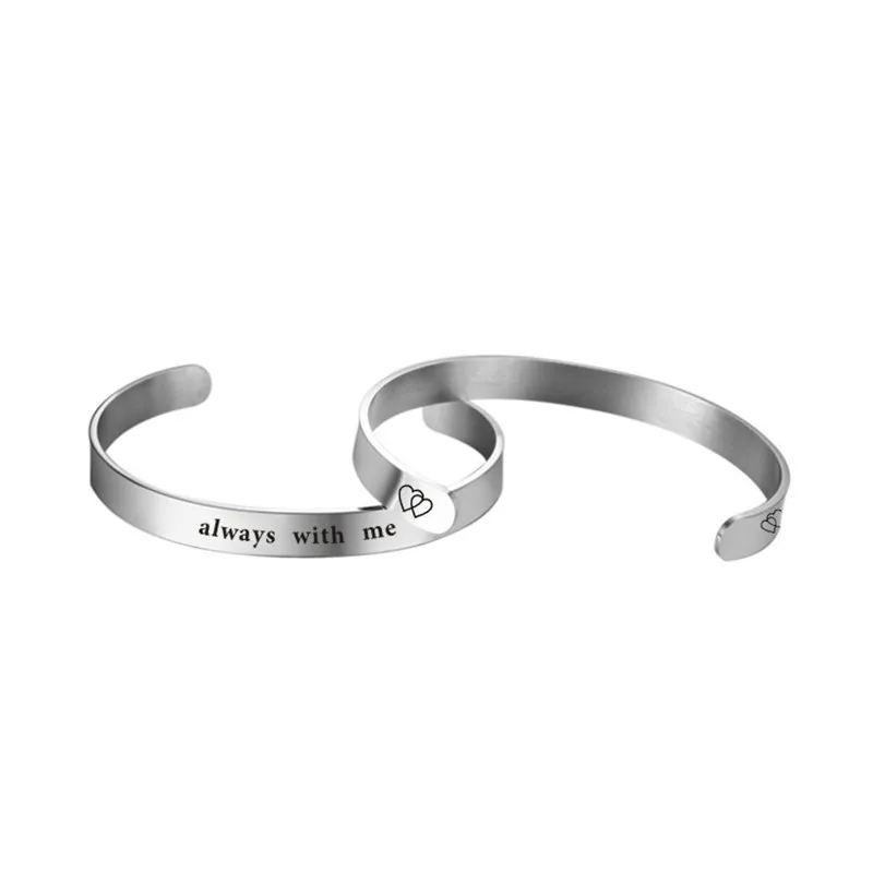 Trendy Inspirational Always In My Heart Cuff Bracelets Bangles Family Friend Couple Stainless Steel Jewelry for Men Women Gift | Украшения