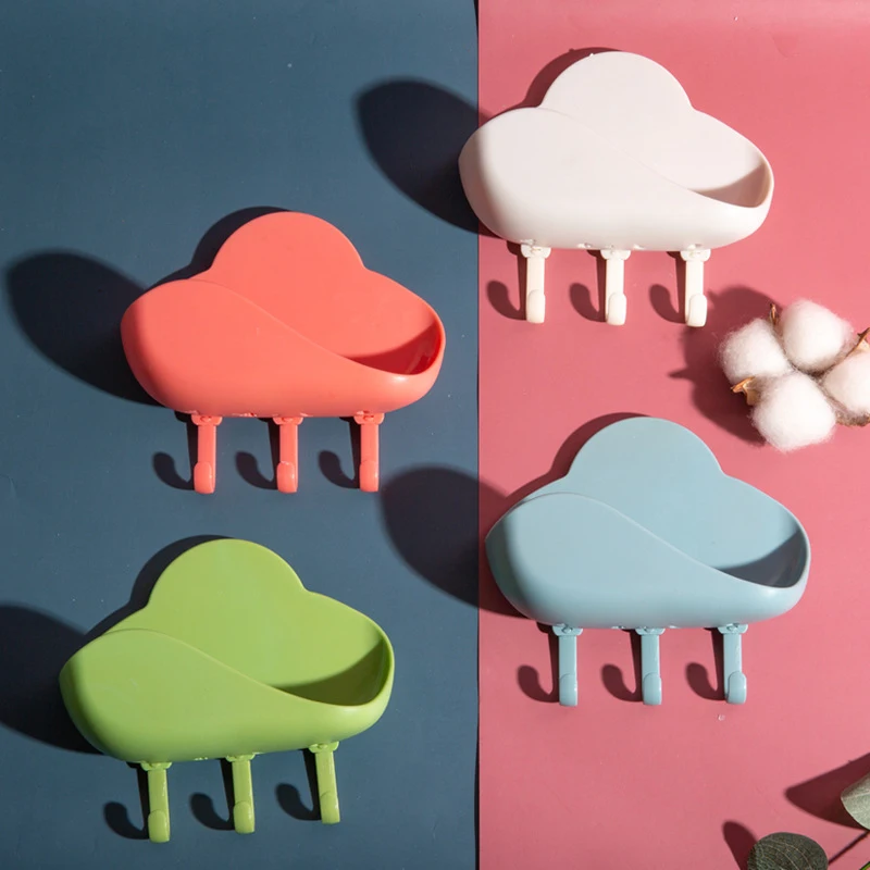 

Cloud Soap Rack Free Perforated Cloud Hook Strong Viscose Kitchen Wall Mount Sticky Hook Bathroom Soap Case Drain Rack TSLM1