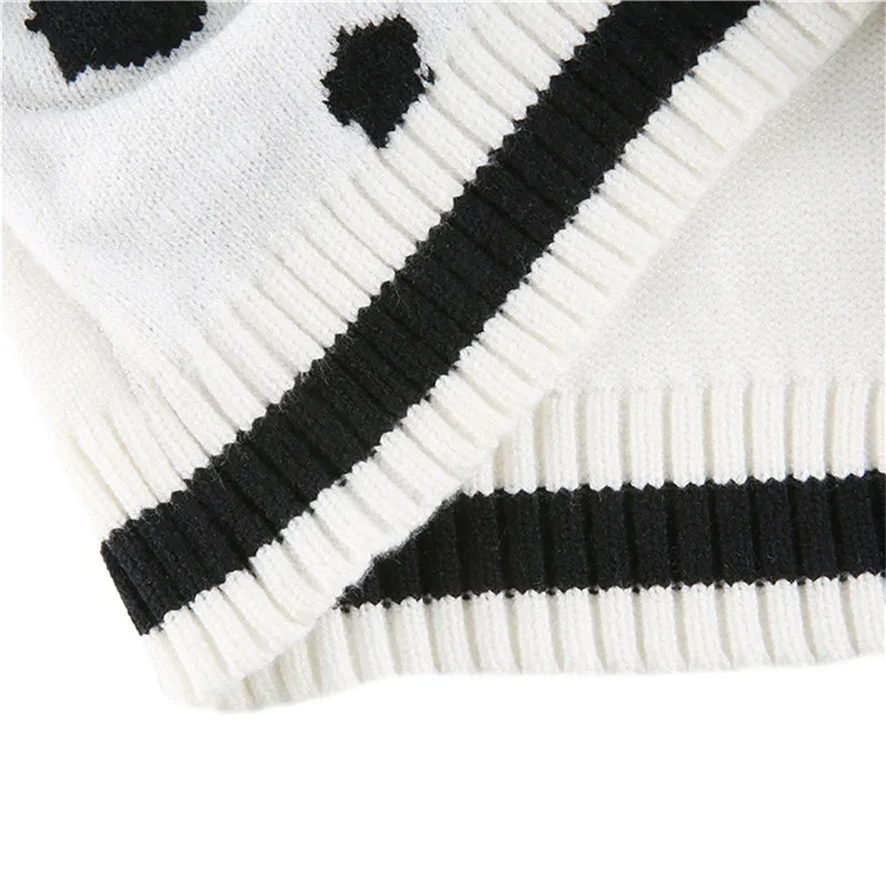 

Womens Sweater Vest Fall Vintage Trendy Cow Print Sleeveless V Neck Rib Knitted Vest Pullover Jumper Woman Autumn Crop Top 2020