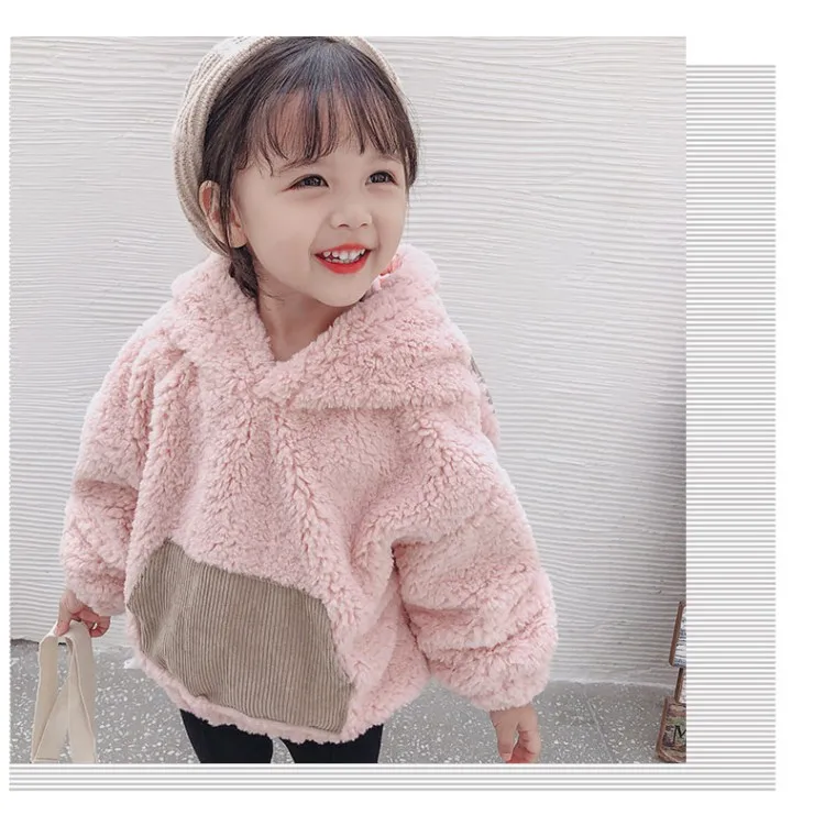 New Korean style winter cute rabbit ear artificial faux fur warm long-sleeved hooded thick sweatshirt jacket for girls | Детская одежда