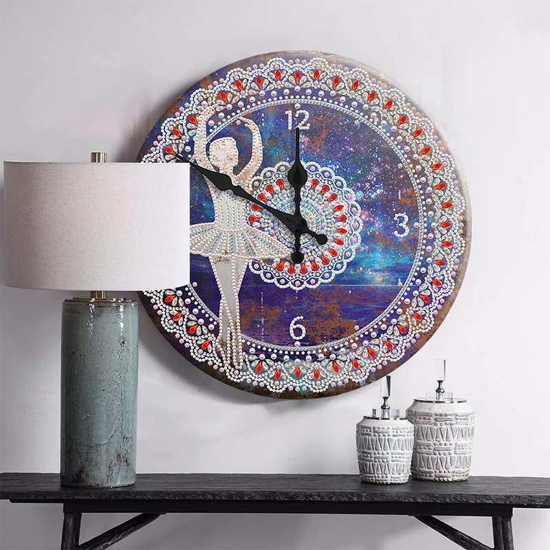 

DIY round metal tin diamond painting girl dancing pattern special-shaped diamond embroidery mosaic craft wall decoration 30 X 30