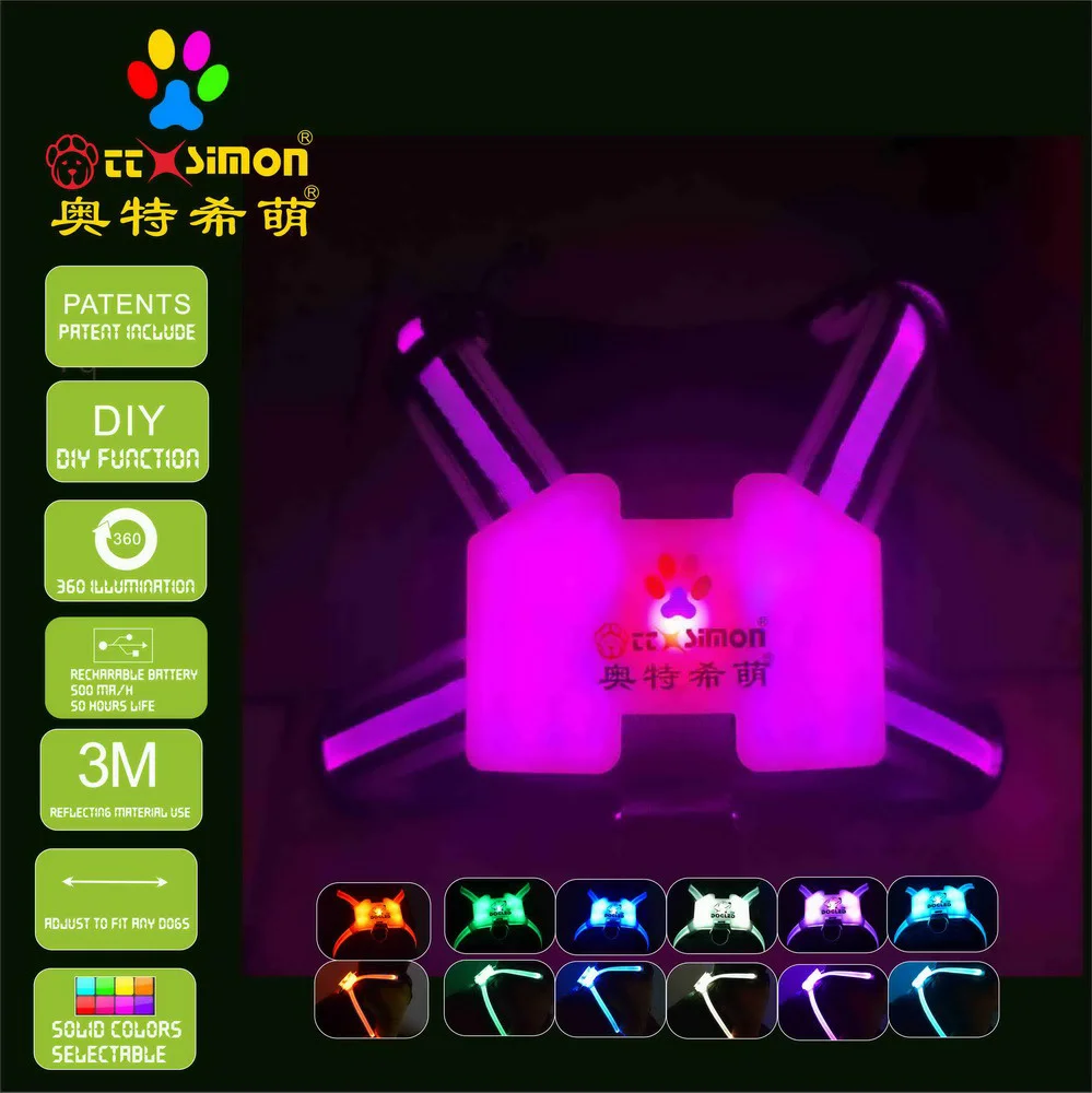 

CC Simon unique products led dog collar usb rechargeable Puppy Lead Pets Vest xl dog collar for large dog 2021