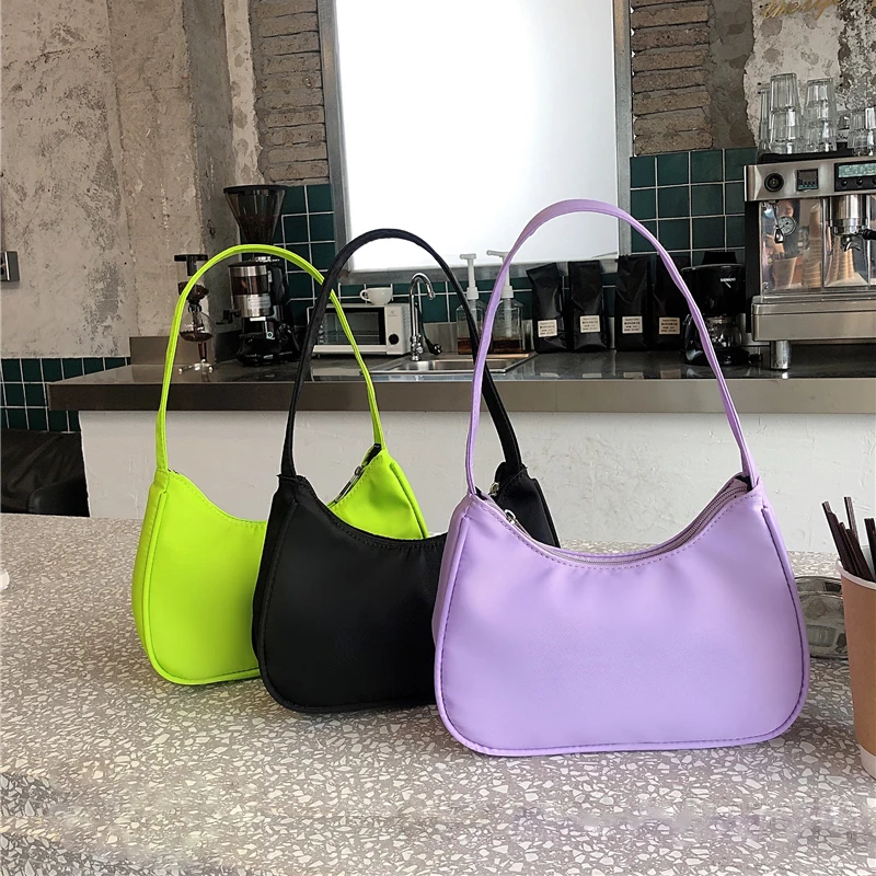 

Fashion Candy Purple Ladies Underarm Bag Retro Nylon Female Handbag Ladies Single Shoulder Nylon Bag Clutch