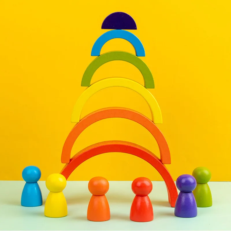 

Новый набор деревянных блоков радужного цвета, размер, форма, подходящие строительные блоки, Детские Ранние развивающие игрушки Монтессори