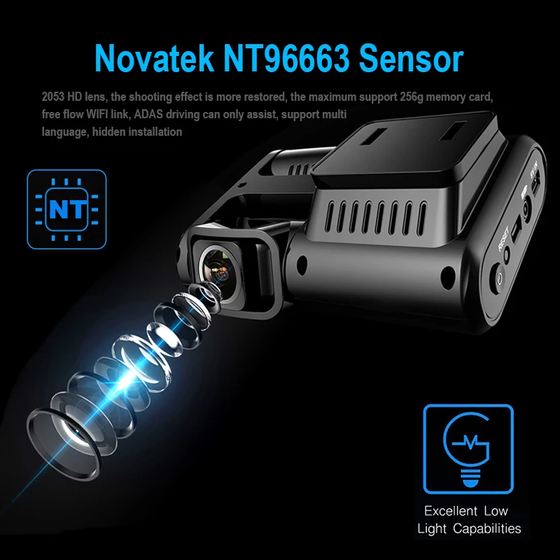 2K 2160P WIFI GPS видеорегистратор с двумя объективами Автомобильный функцией ночного