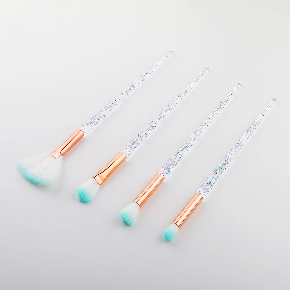 Transparent 4PCS FLD 10 шт. новые алмазные кисти для макияжа Набор для женщин тени для век кисть для бровей кисть для губ Косметика красочные инструменты для макияжа - Handle Color: Transparent 4PCS