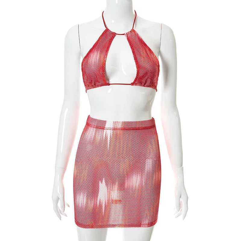 

Tie Dye Sexy 2 Piece Bikini Sets Women Halter Bra Outfits Club Party Mini Skirt Beach Vacation Casual Swimwear 2021 Summer