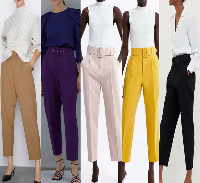 

Meriahzheng Wind Single Autumn Belt Pleated Harlem Pants Casual Decorated Solid Women's Official Ladies Pants for Women PYL