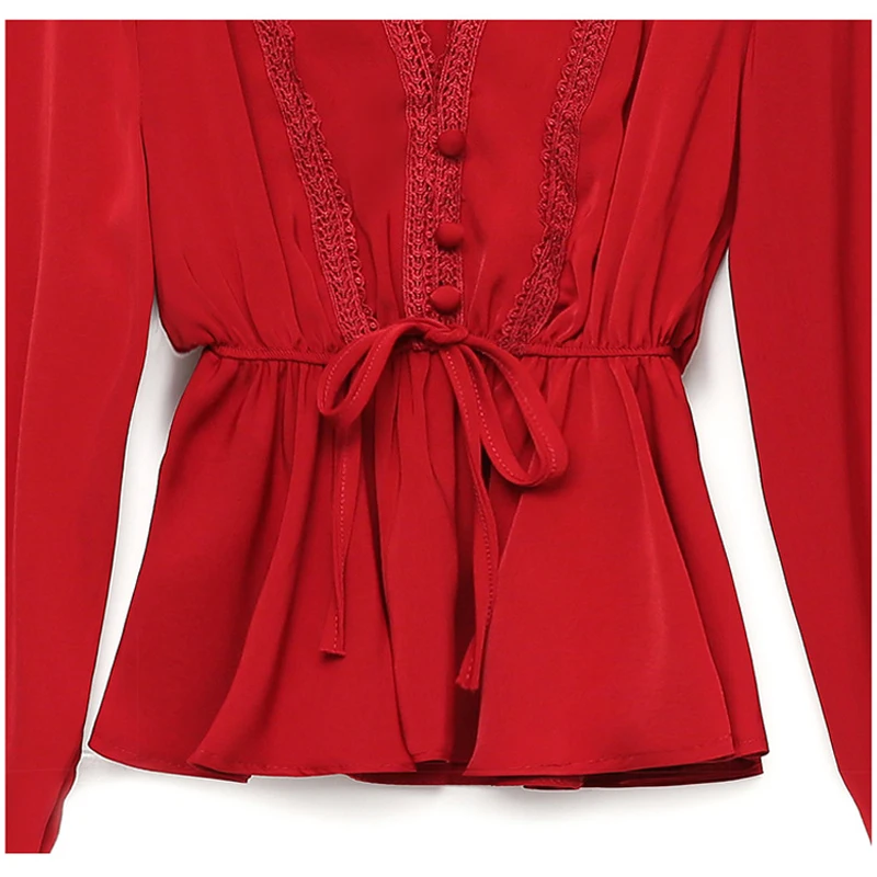 

Red Female Lantern Long Sleeve Women shirts V-neck Doll Chiffon Shirt women long sleeve shirts blusas Womens clothing 611E5