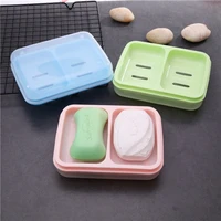 bathroom 2 grid drain soap dish family large double layer soap box with lid creative plastic waterproof sponge soap case home