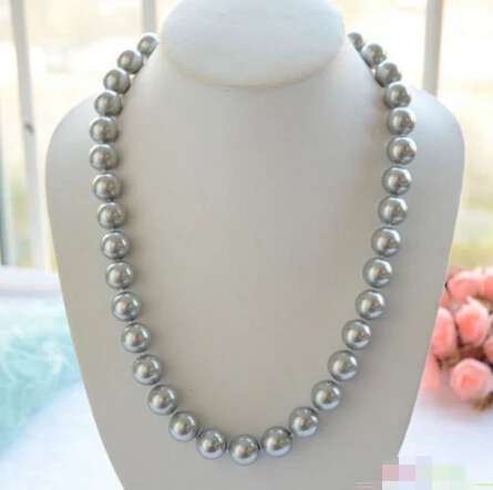

24" 14mm gray round SOUTH SEA SHELL PEARL NECKLACE @^Noble style Natural Fine jewe FREE SHIPPING