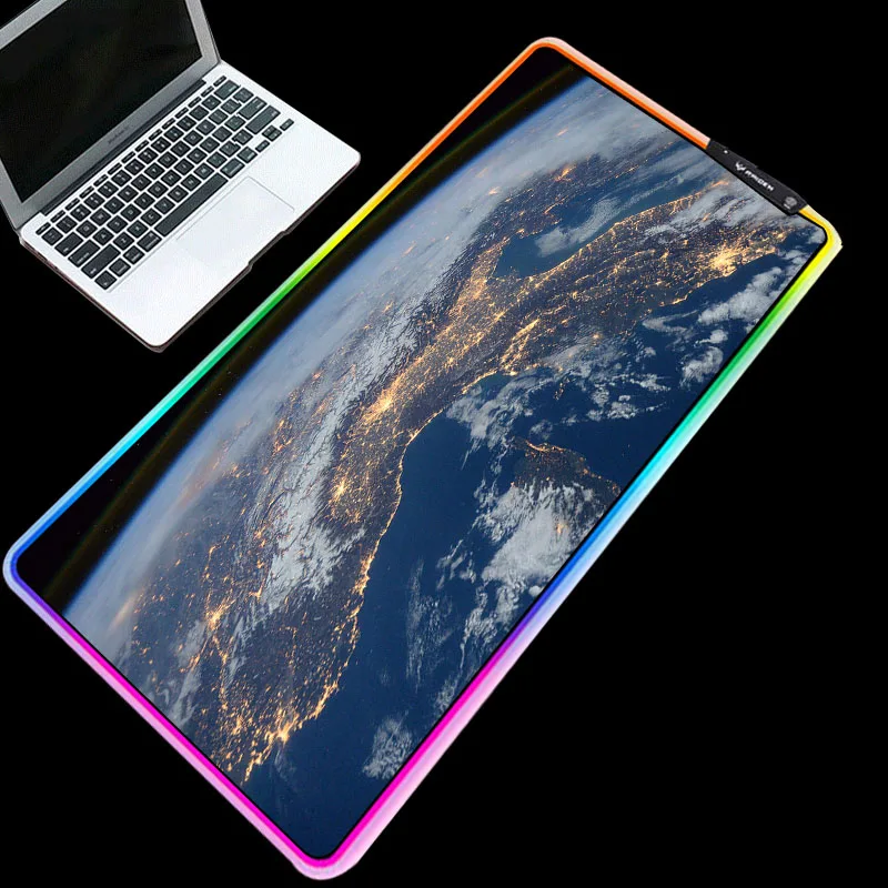 

RGB Mouse Pads Glowing Desktop Durable Blackground Desk Pad Golden Earth Surface Picture 7 Colors Keyboard Mice Pad for Gamer