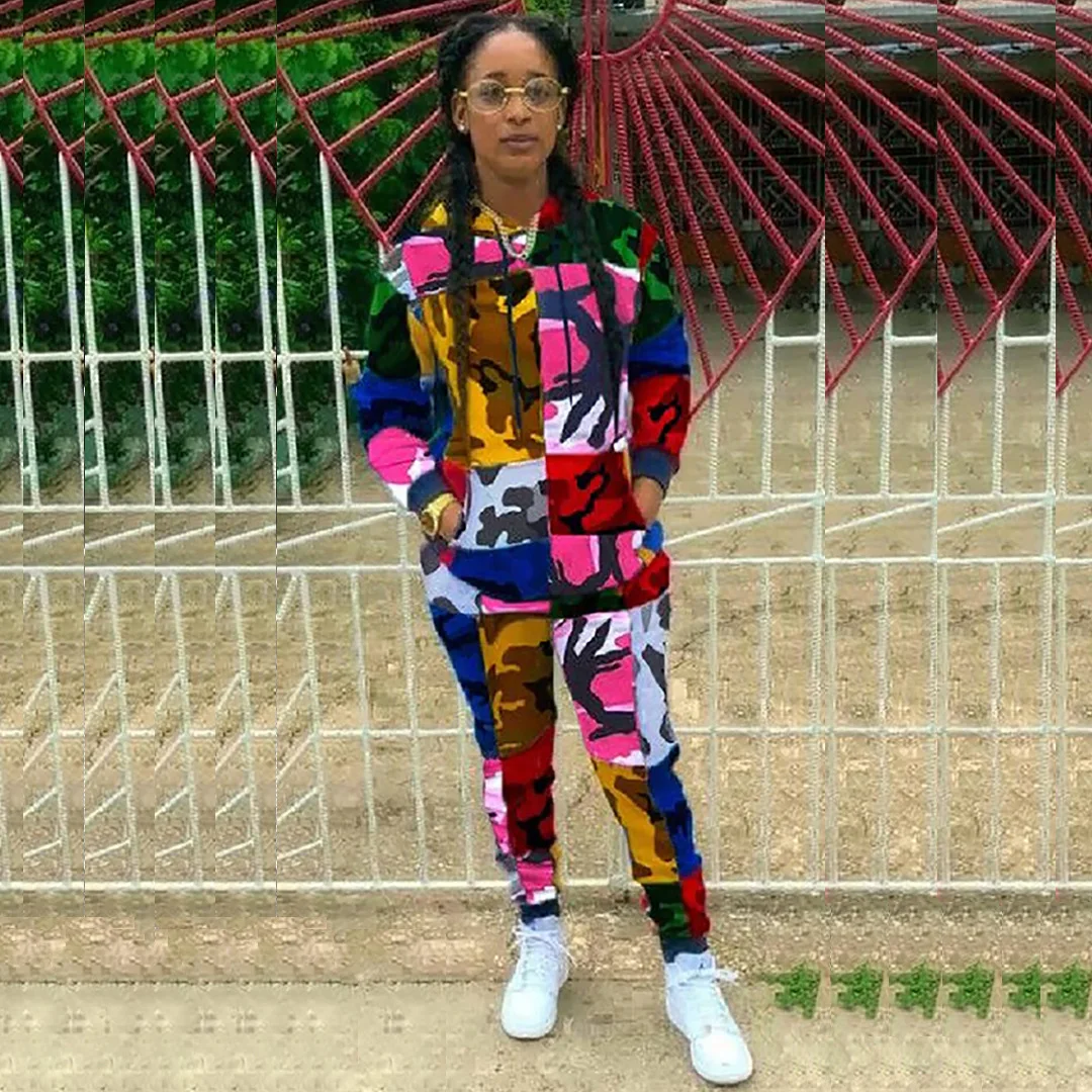 Женский костюм осень/зима Последняя мода для женщин Одежда с принтом камуфляж