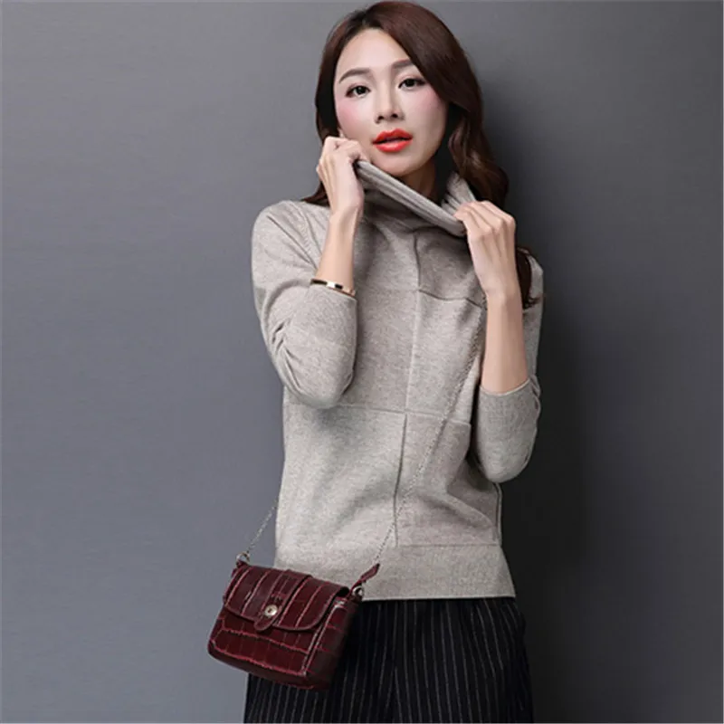 Водолазка свитер женский 2019 осень зима ВЯЗАННЫЙ ПУЛОВЕР свободный длинный рукав