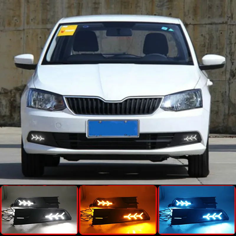 

1 пара 12 В ABS светодиодные DRL дневные ходовые огни противотуманная фара крышка автомобильный Стайлинг для SKODA Fabia 2015-2017